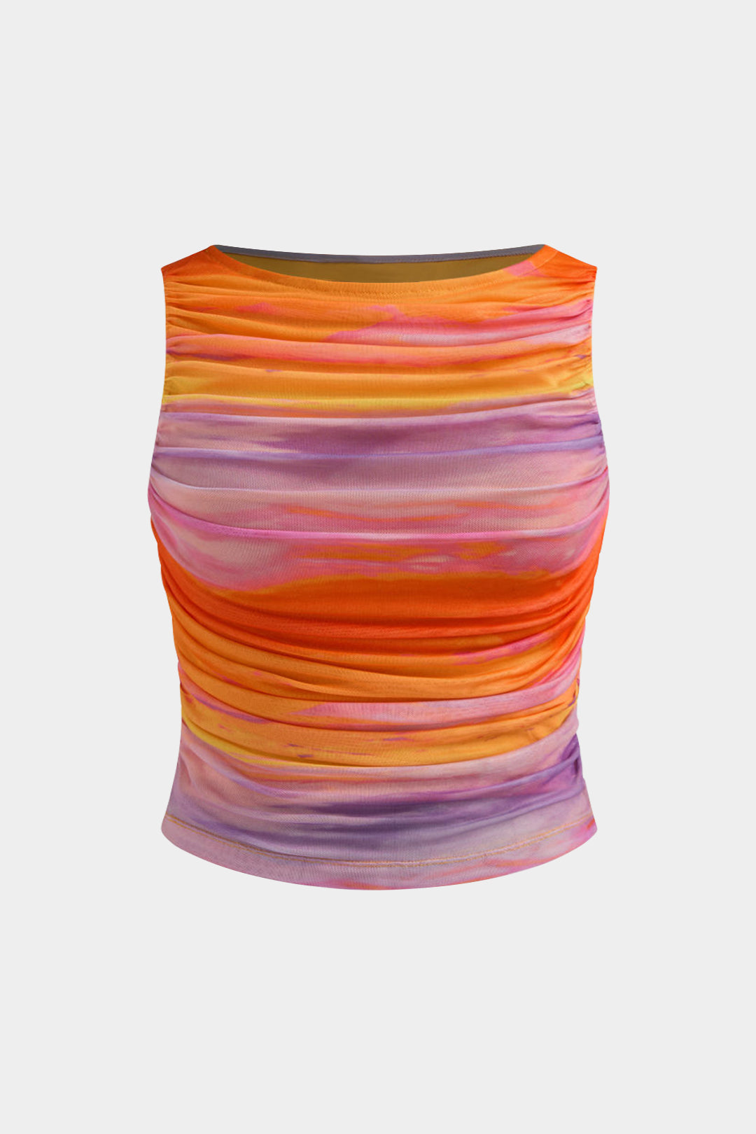 Plus Size Ombre Print Mesh Ruched Tank Top