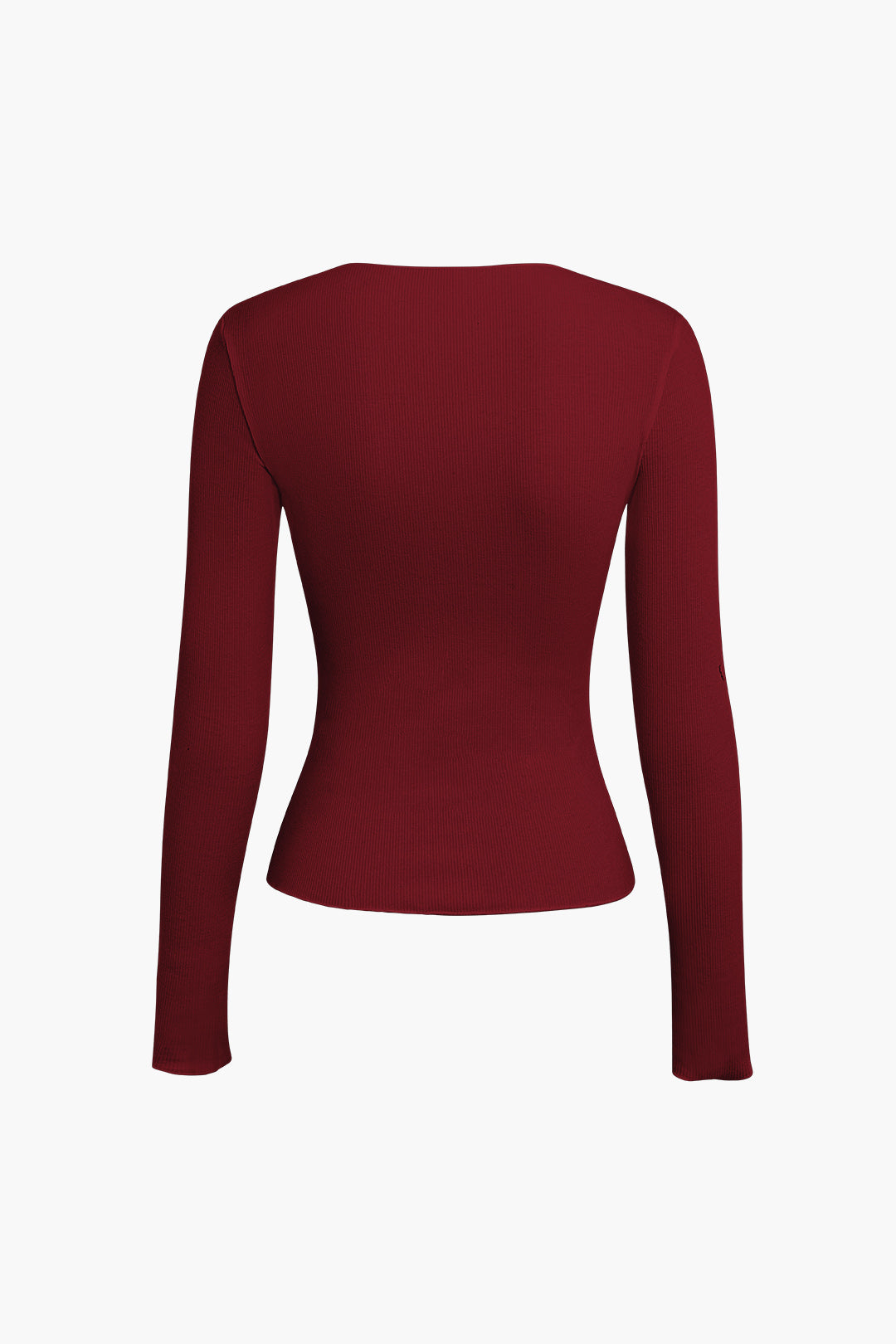 Basic Solid Round Neck Ribbed Long-Sleeve Top