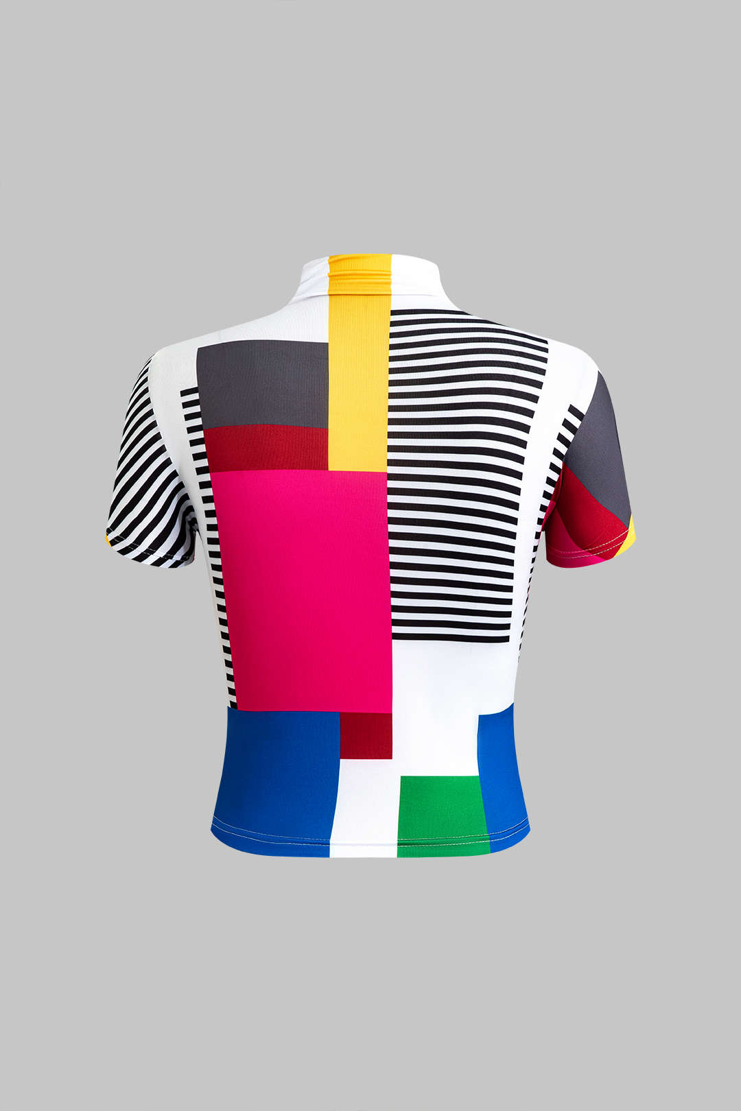 Color Block Patchwork Mock Neck T-shirt