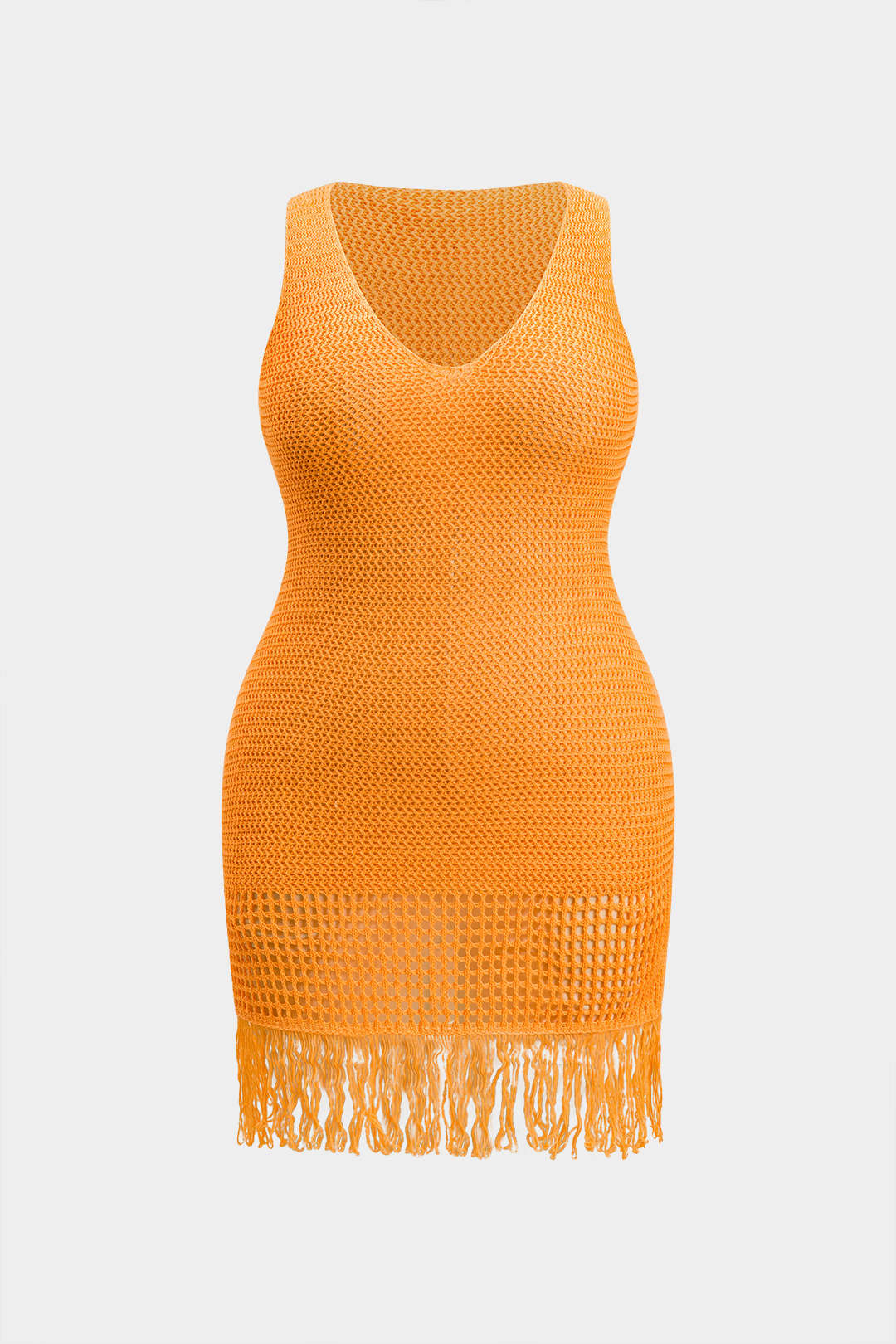 Plus Size Knit Fringe Sleeveless Mini Dress