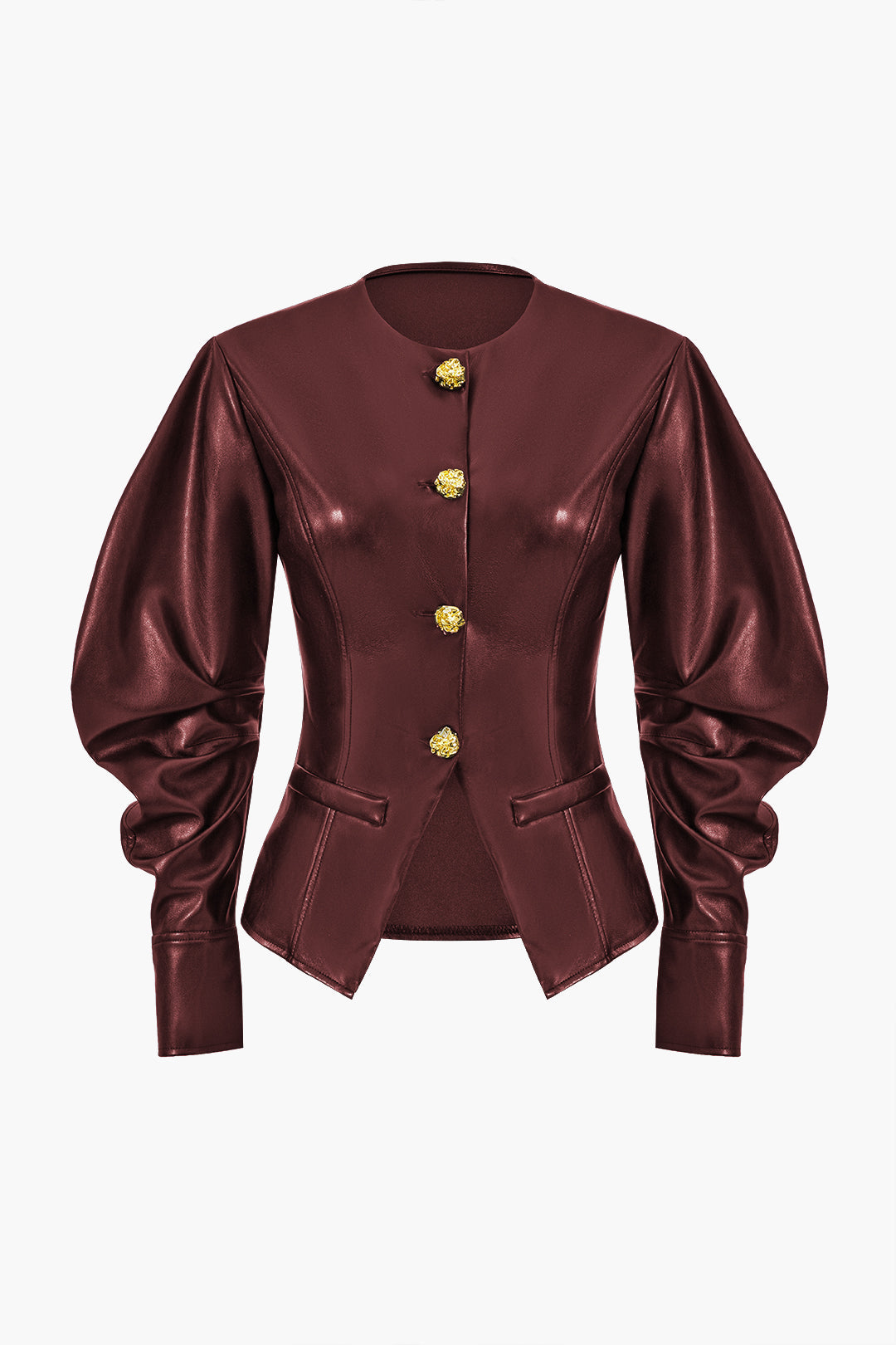 Faux Leather Metallic Button Jacket