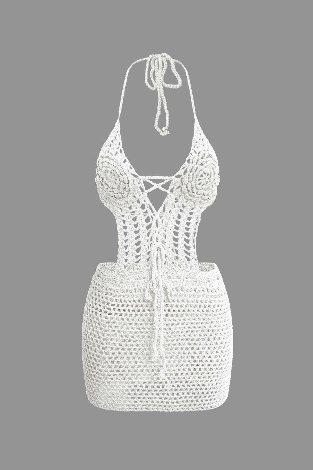 Crochet Halter Backless Mini Dress