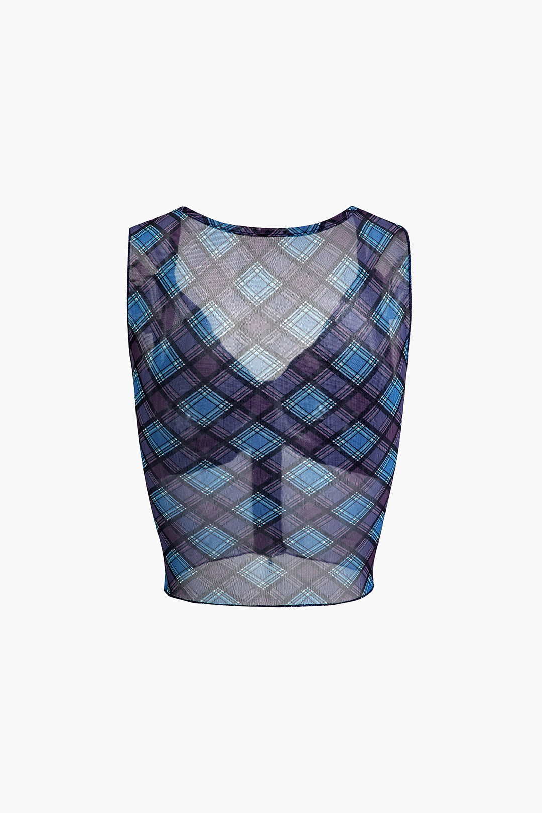 Plaid Print Mesh Tie Front Tank Top