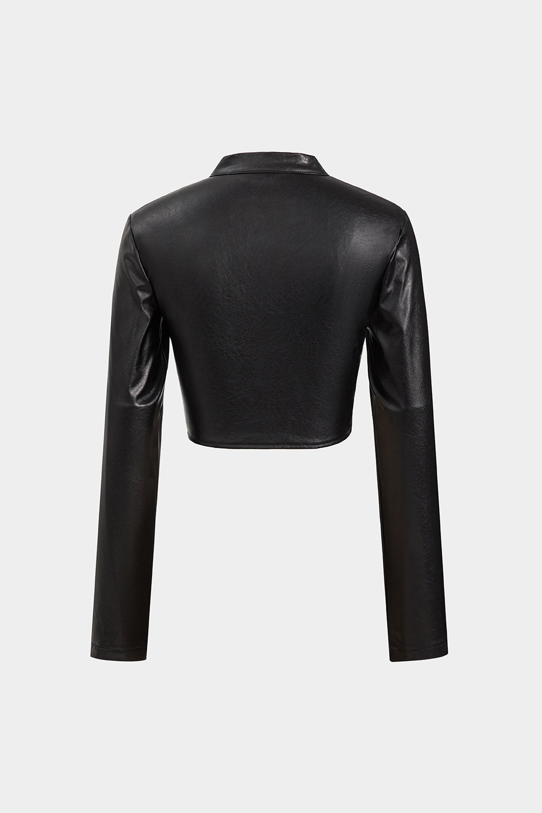 Faux Leather Zipper Rivet Long Sleeve Jacket