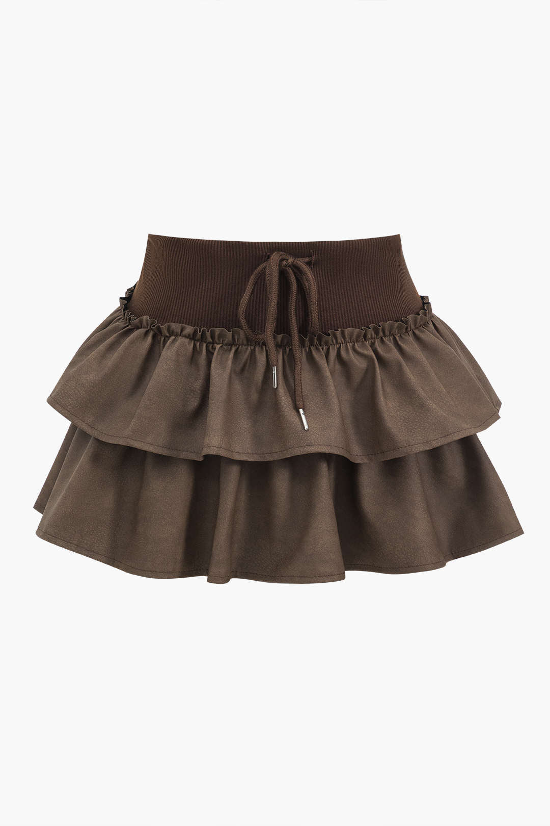 Faux Leather Ruffle Tie-Up Patchwork Skirt