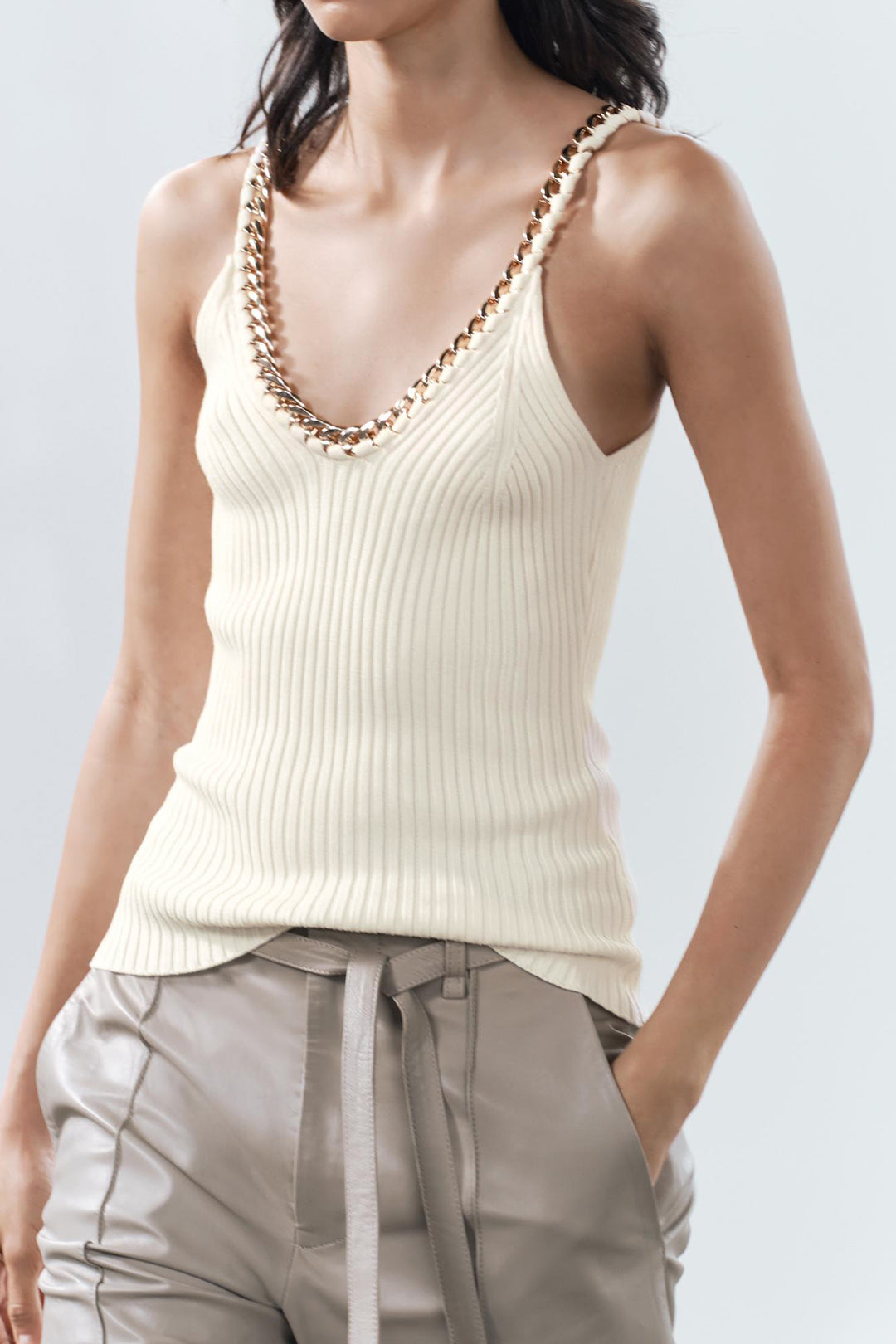 Knitted Metallic Chain Detail Tank Top