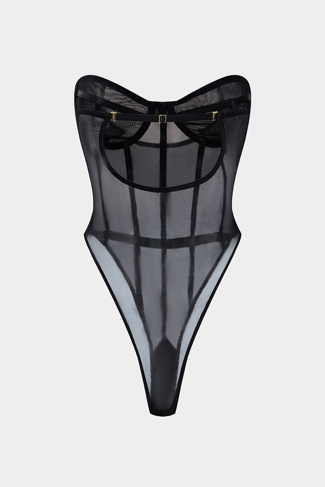 Sheer Patchwork Backless Bustier Corset Bodysuit