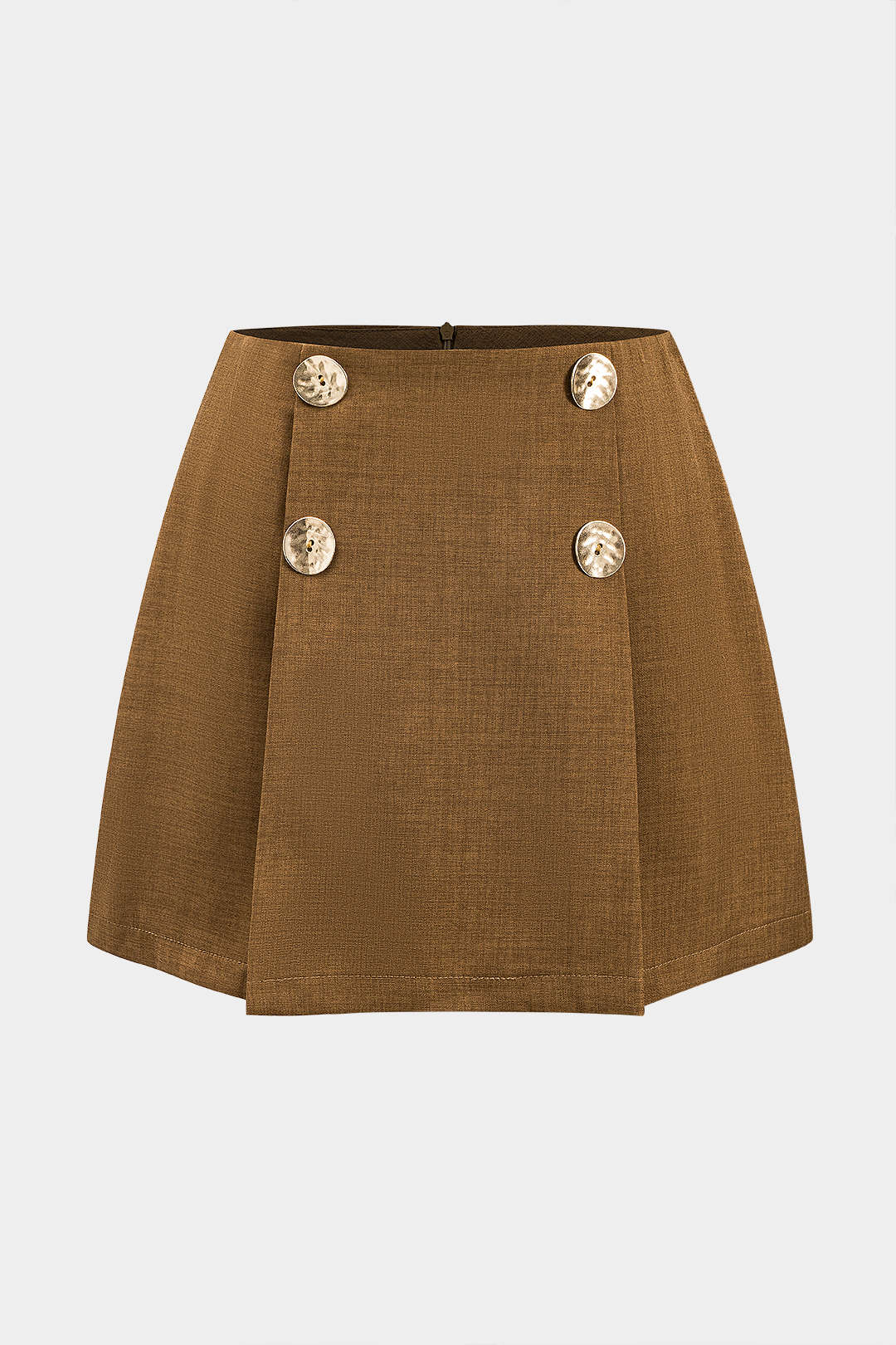 Metallic Button Pleated Zipper Skirt