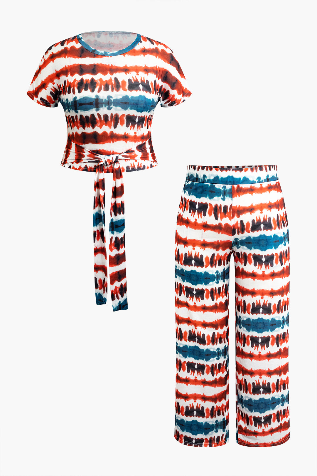 Plus Size Tie Dye Print Tie Knot Pants Set