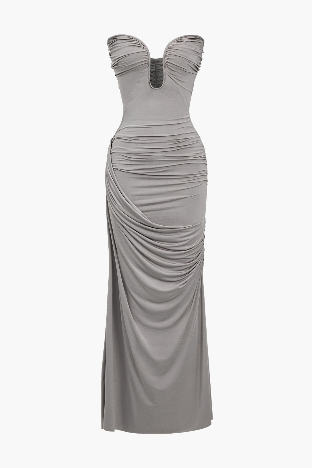 Solid Strapless Ruched Maxi Dress