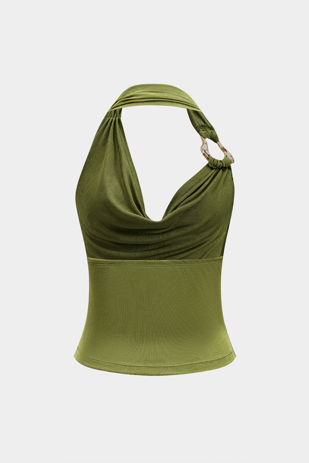 Metallic Ruched Backless Cowl Neck Tank Top