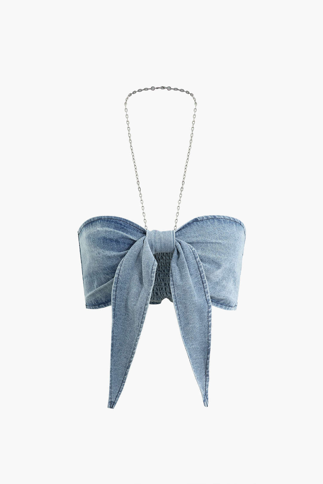 Chain Strap Halter Denim Bow Cami Top