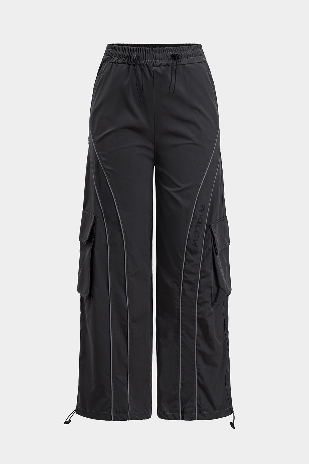 Ruched Drawstring Flap Pocket Wide Leg Trousers