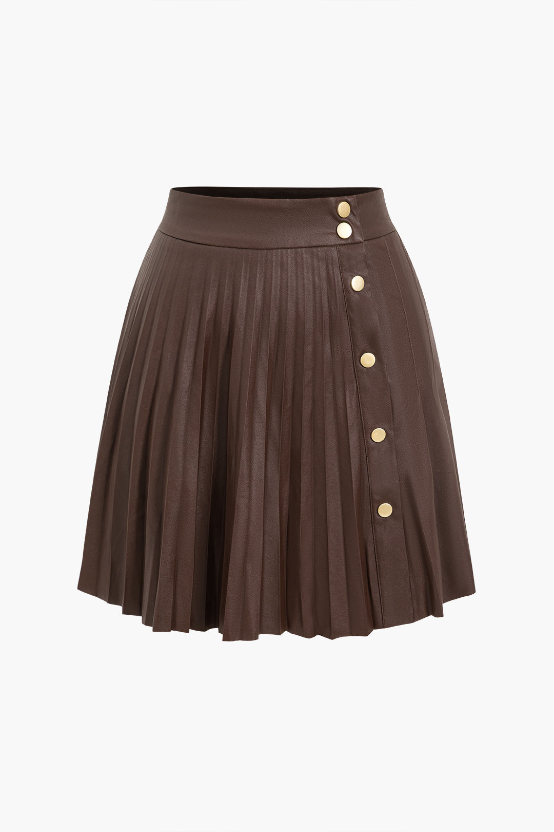 Faux Leather Button Pleated Skirt