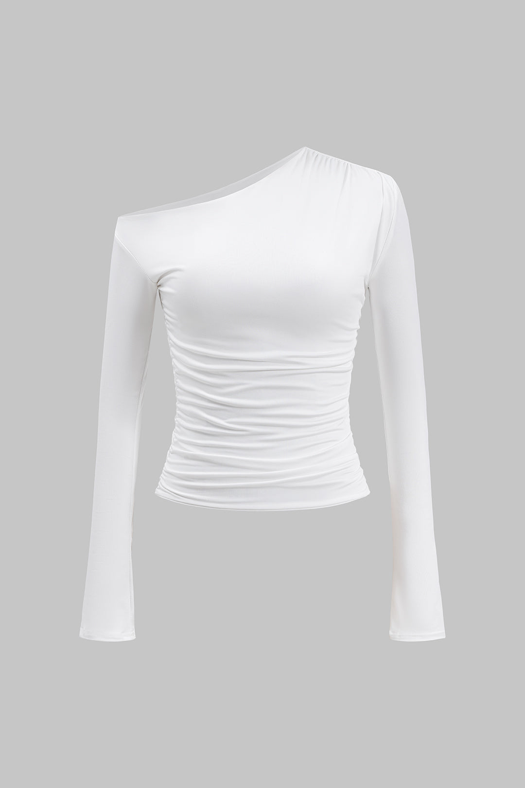 Ruched Asymmetry Neck Long-Sleeve Top