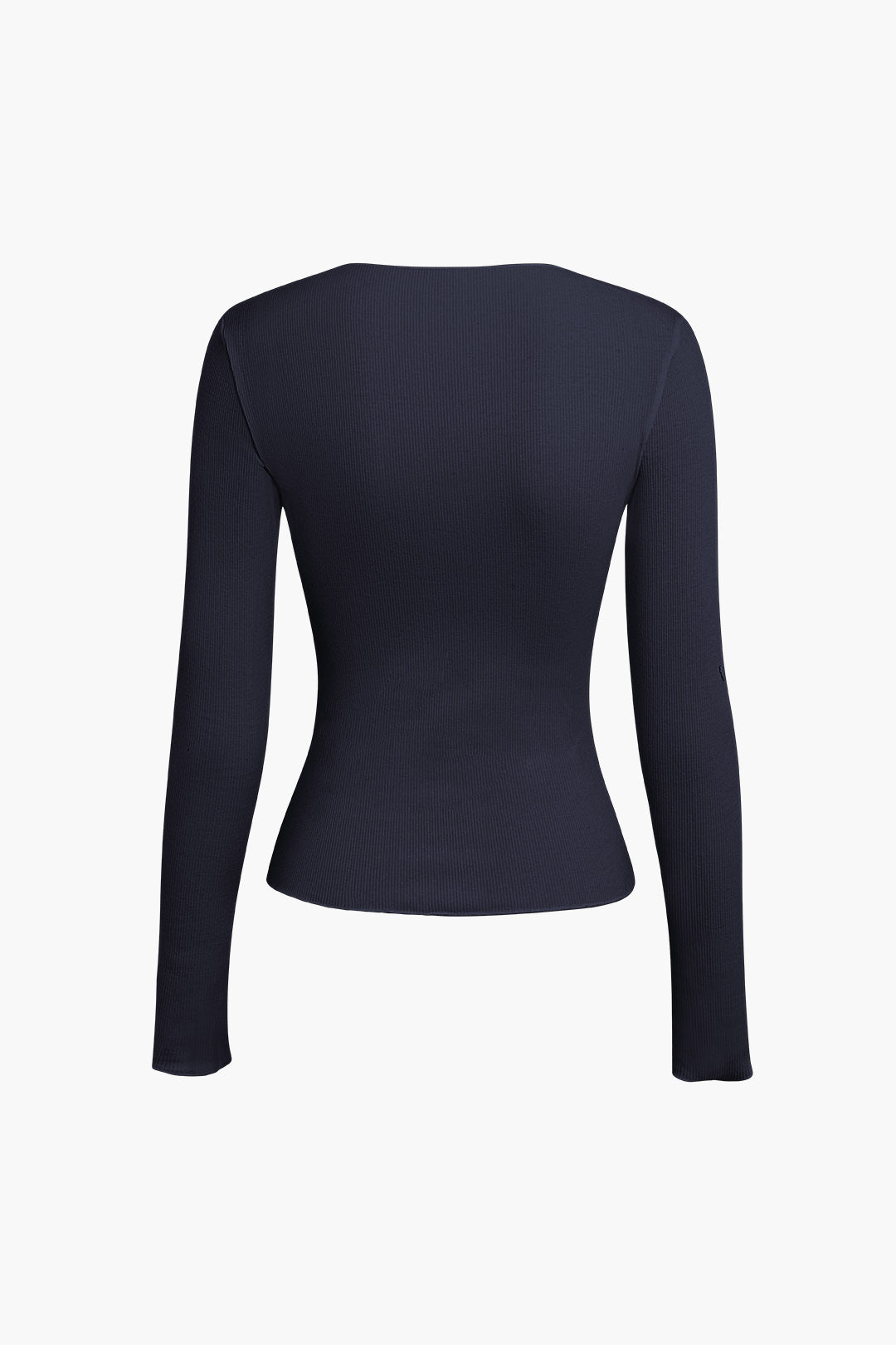 Basic Solid Round Neck Ribbed Long-Sleeve Top