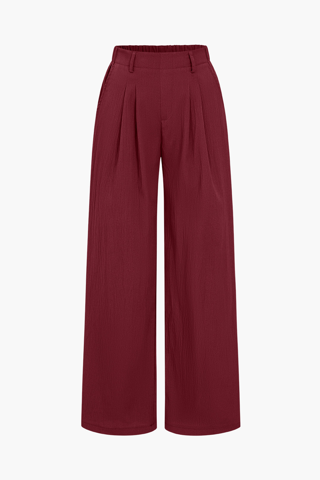 Basic Solid Ruched Wide Leg Trousers