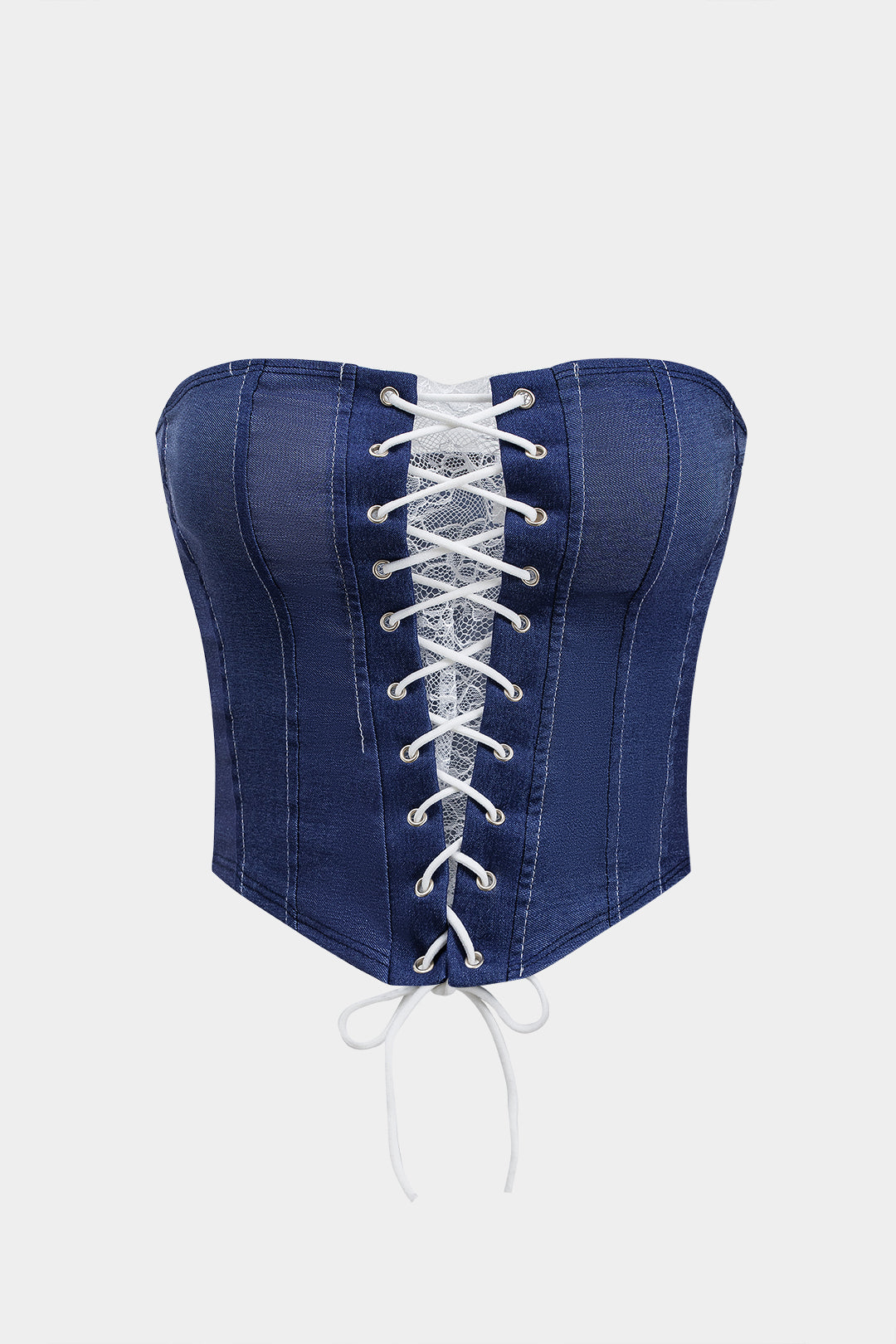 Denim Crossed Strappy Corset Tube Top