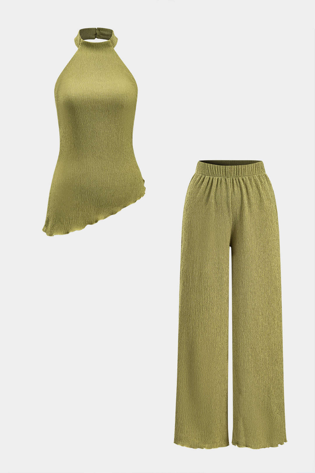 Backless Asymmetry Top And Pleated Wide Leg Trousers Set