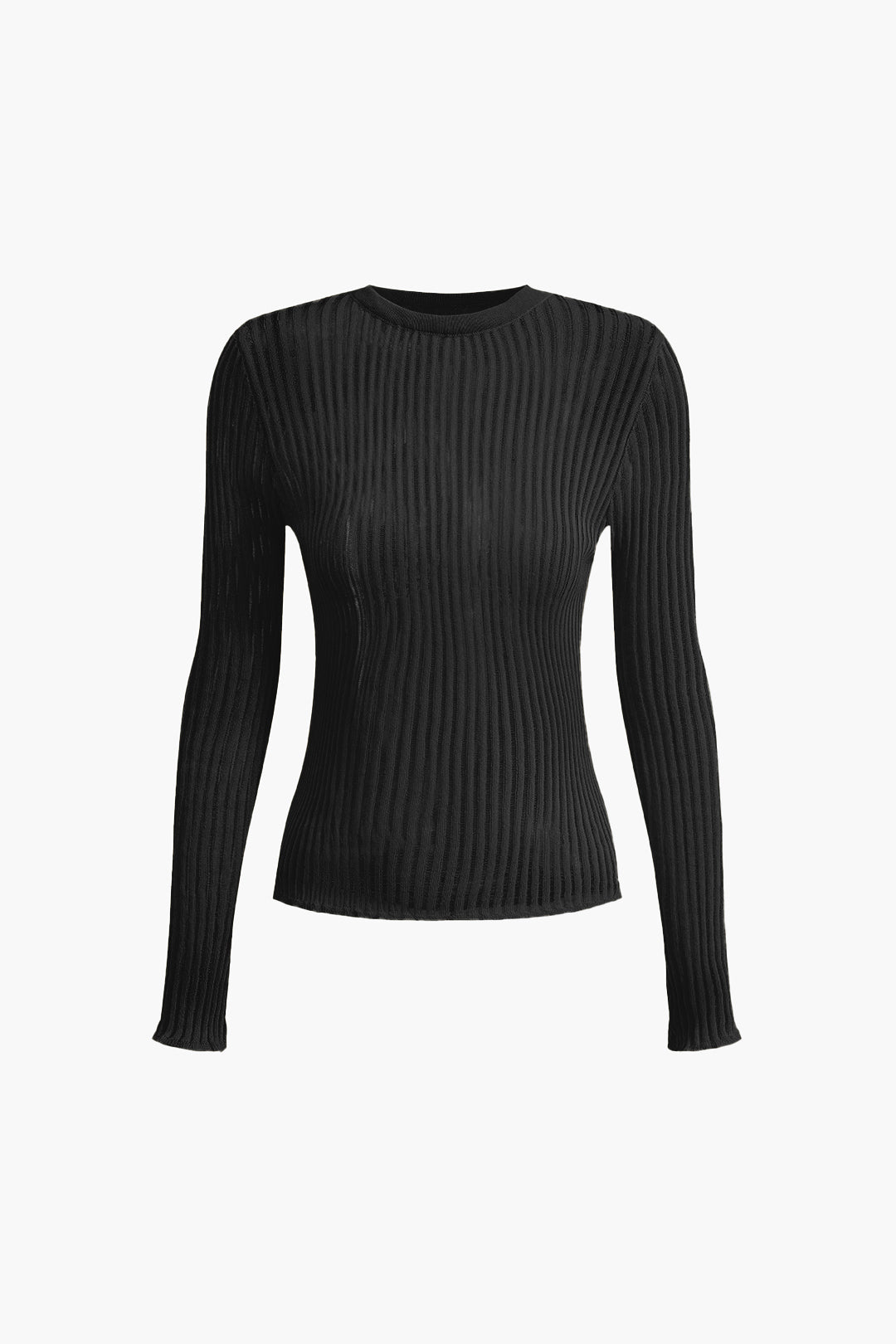 Basic Solid Knit Long-Sleeve Top