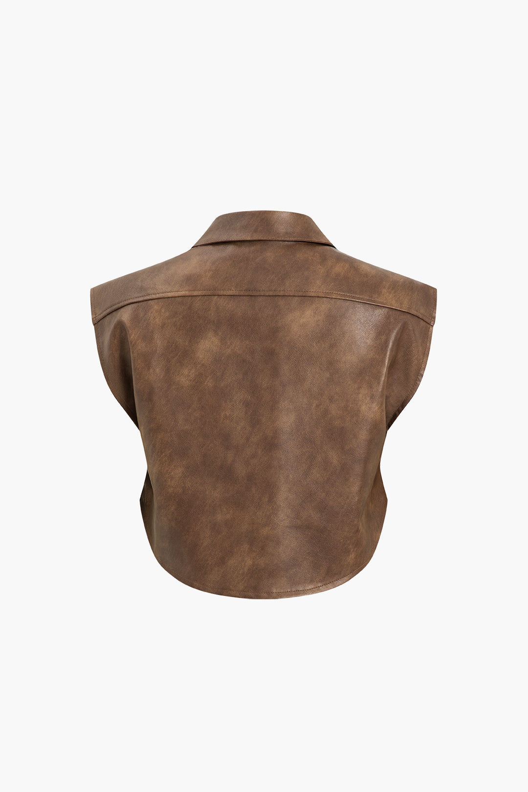 Solid Faux Leather Button Pocket Vest