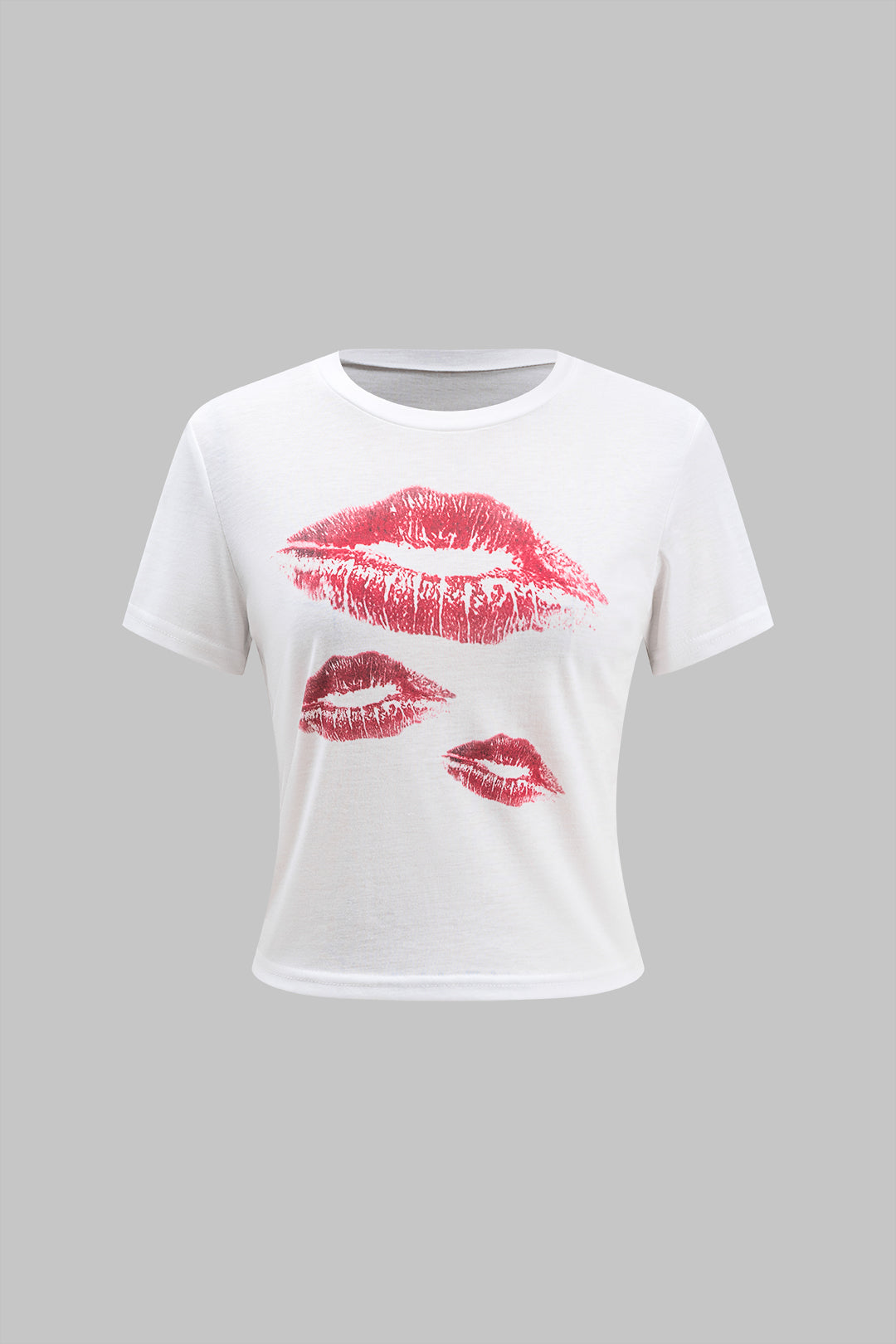 Lip Print Round Neck Short Sleeve T-Shirt