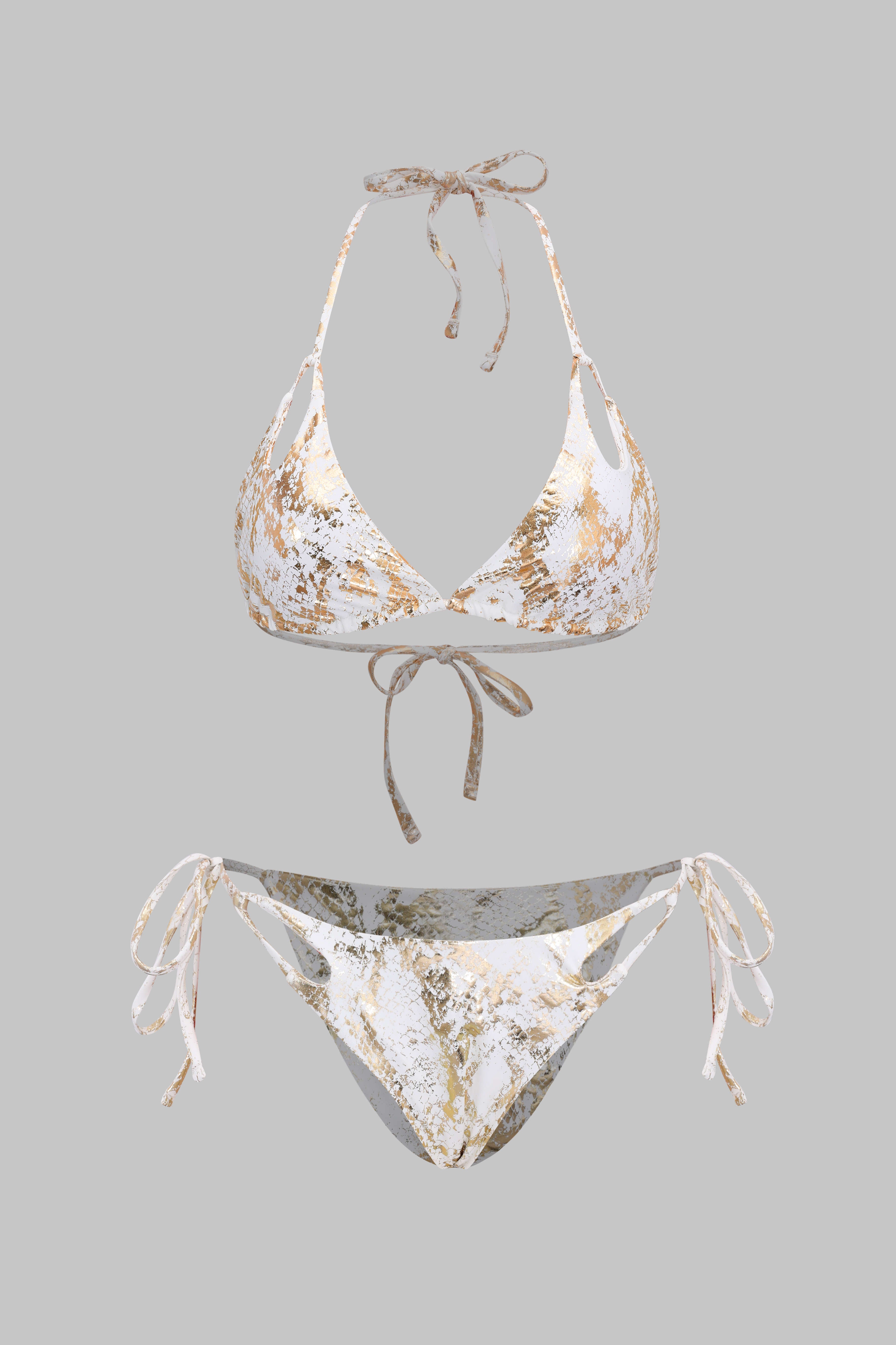 Foil Print Cut Out Tie-Up Bikini Set