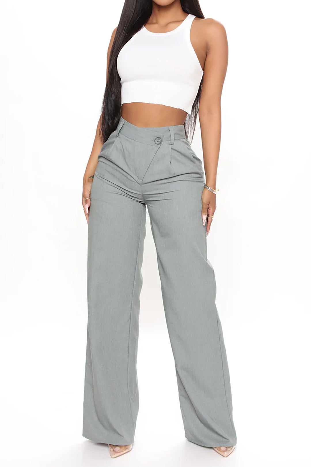 Asymmetric Waist Ruched Straight Leg Pants