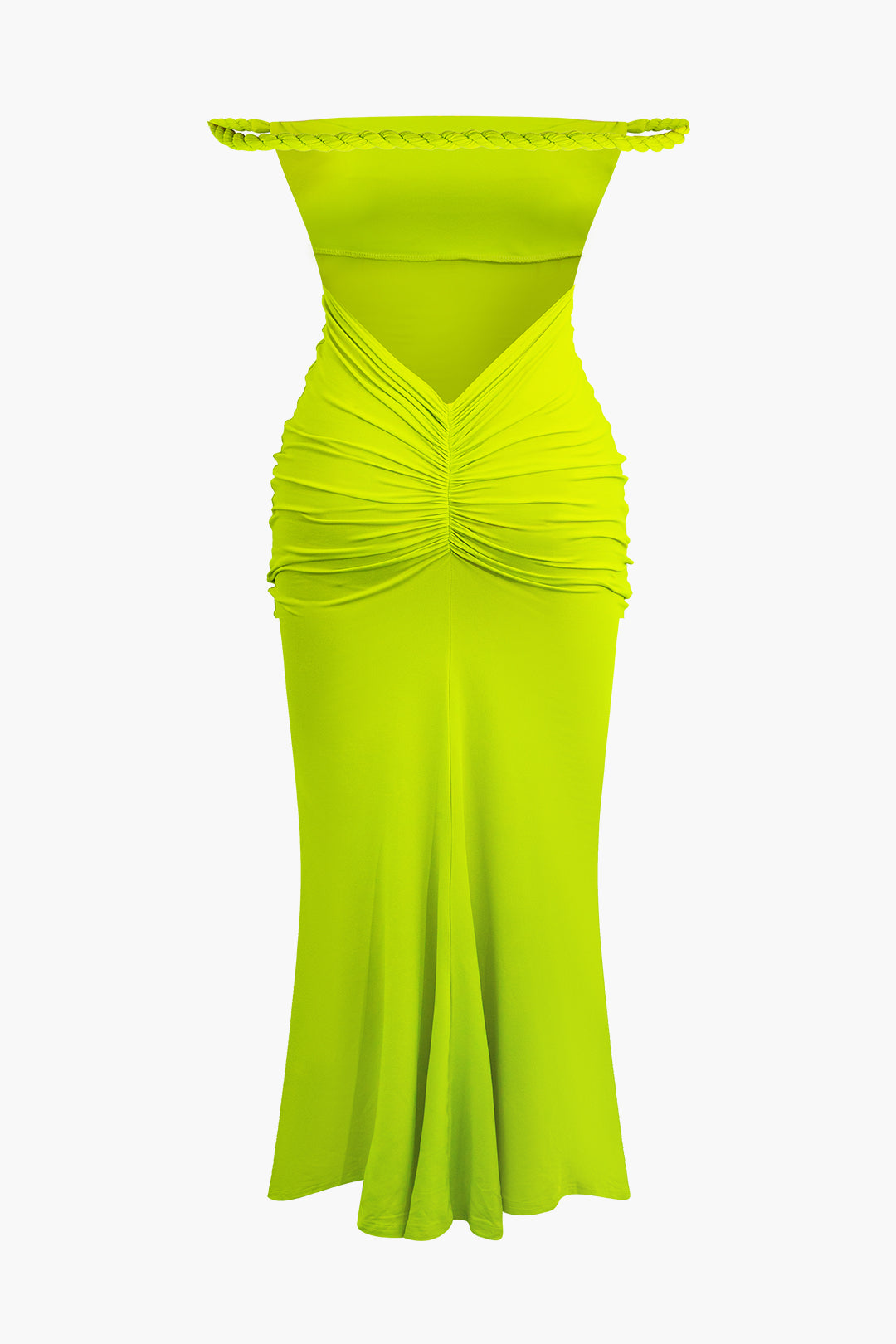 Plus Size Ruched Halter Neck Backless Maxi Dress