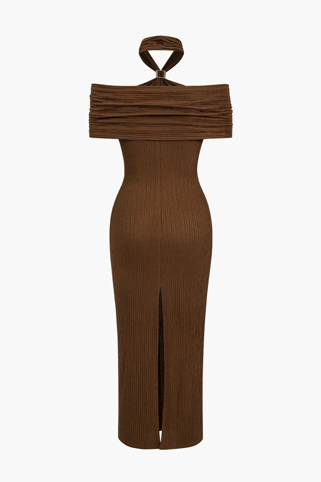 Textured Ruched Slit Midi Dress