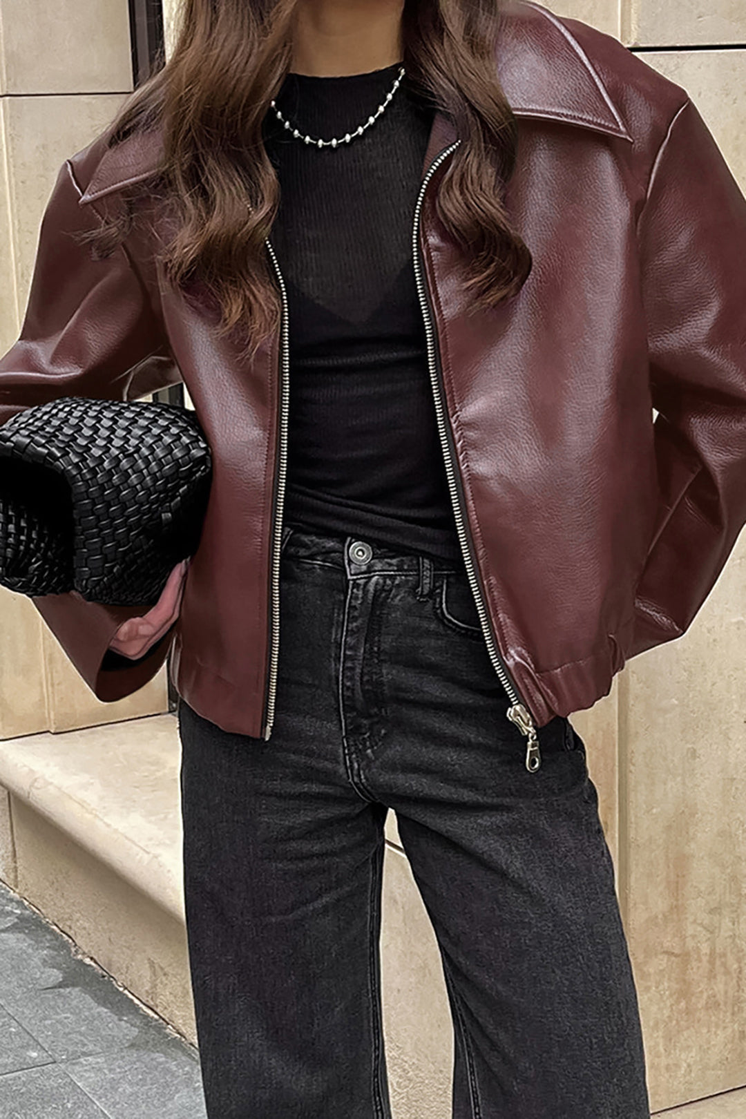 Faux Leather Zipper Jacket