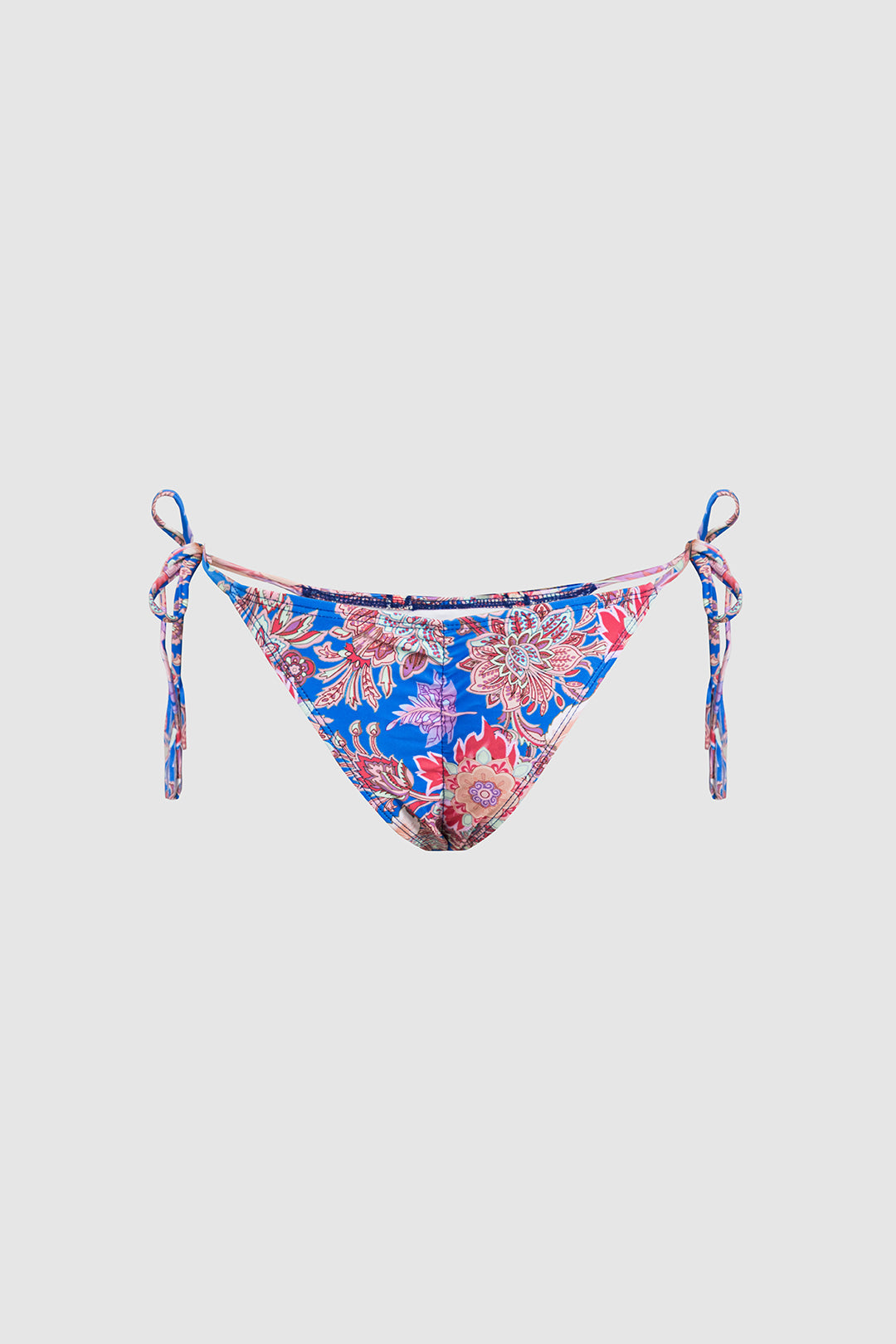 Floral Print Lace Trim Tie Up Patchwork Bikini Set