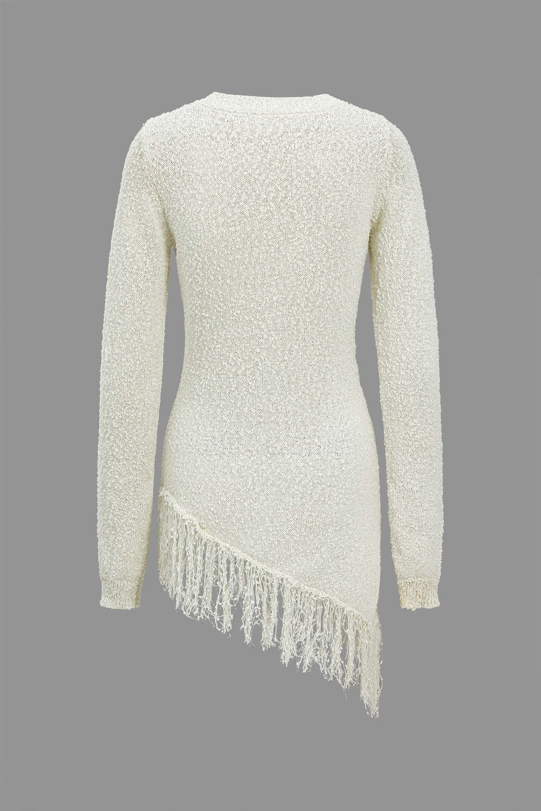 Solid Sweater Fringe Asymmetrical Long-Sleeve Top