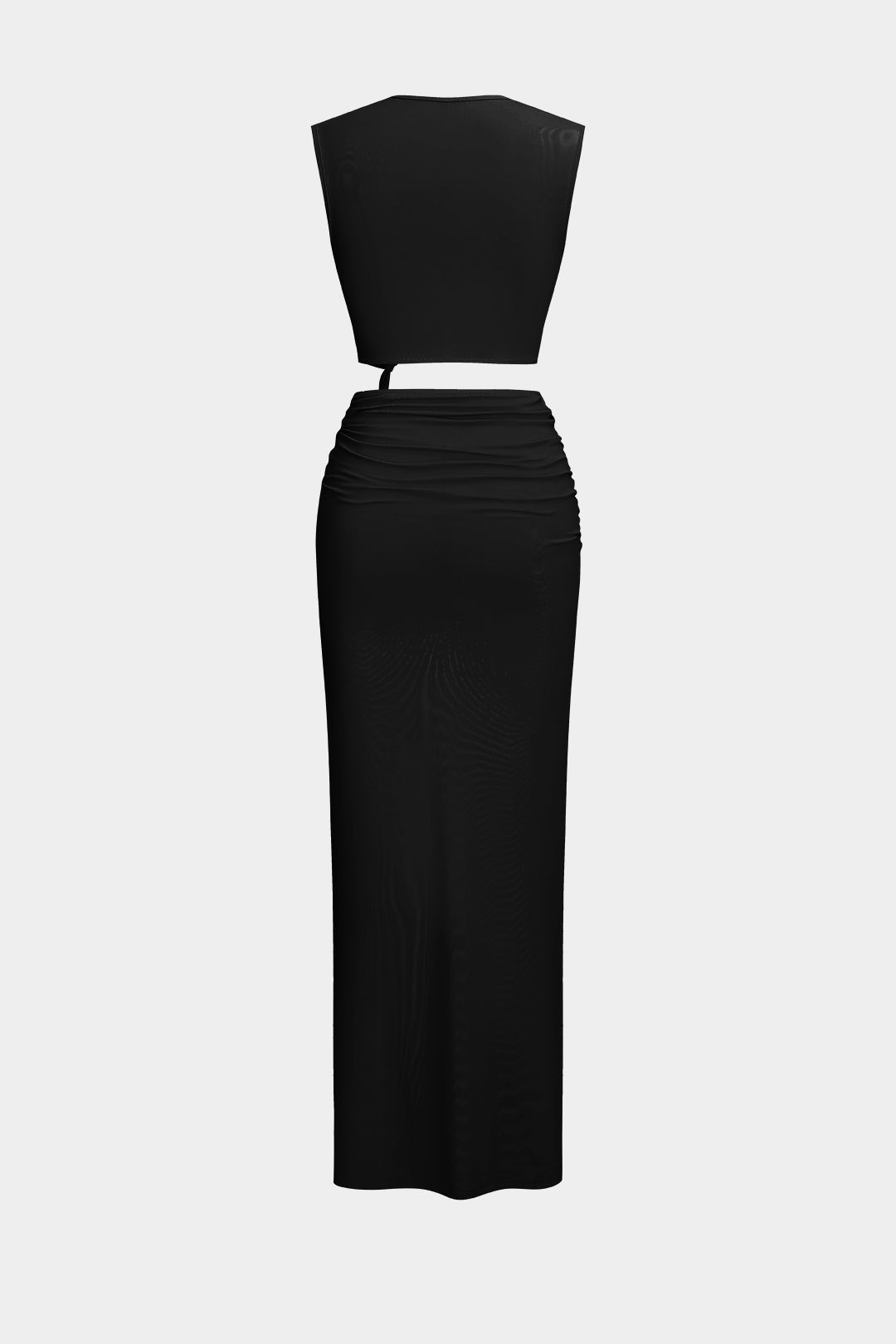 Ruched Cut Out V-Neck Sleeveless Slit Maxi Dress