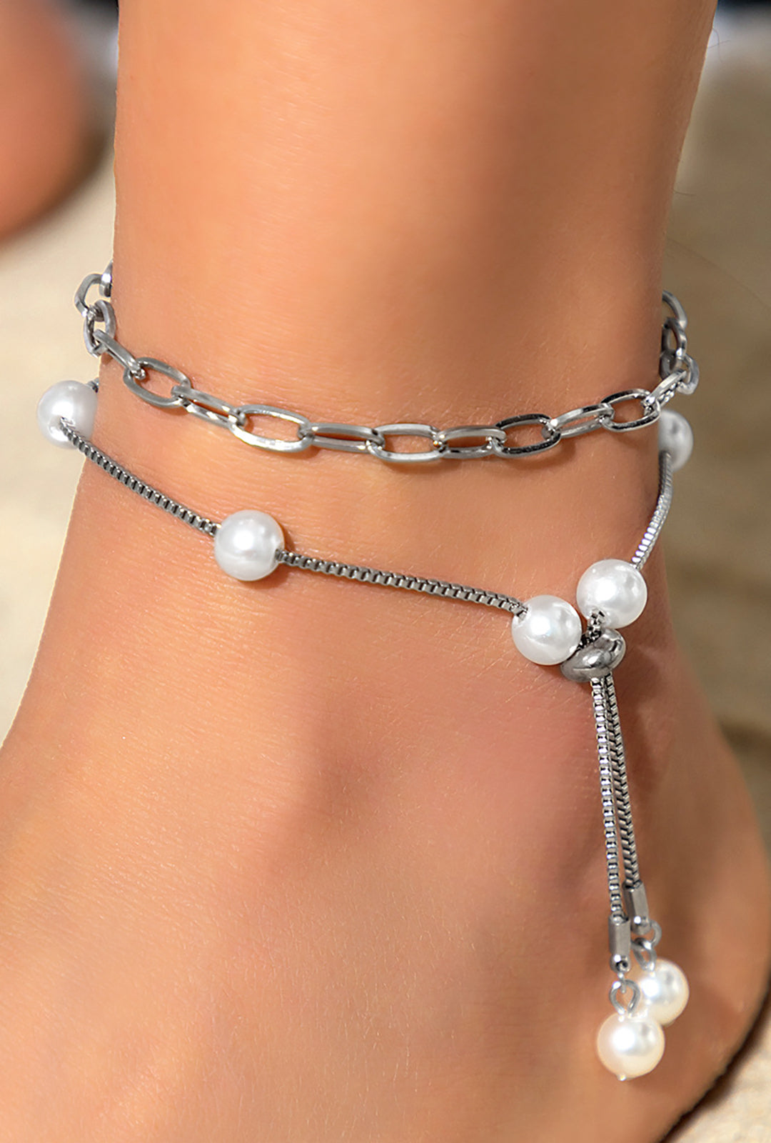 Pearl And Chain Adjustable Anklet