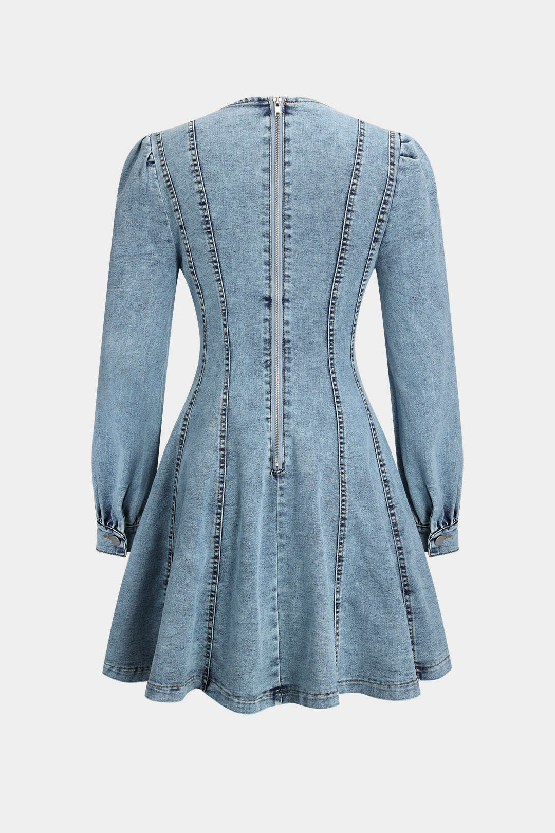 Denim Zippper Corset Long Sleeve Dress