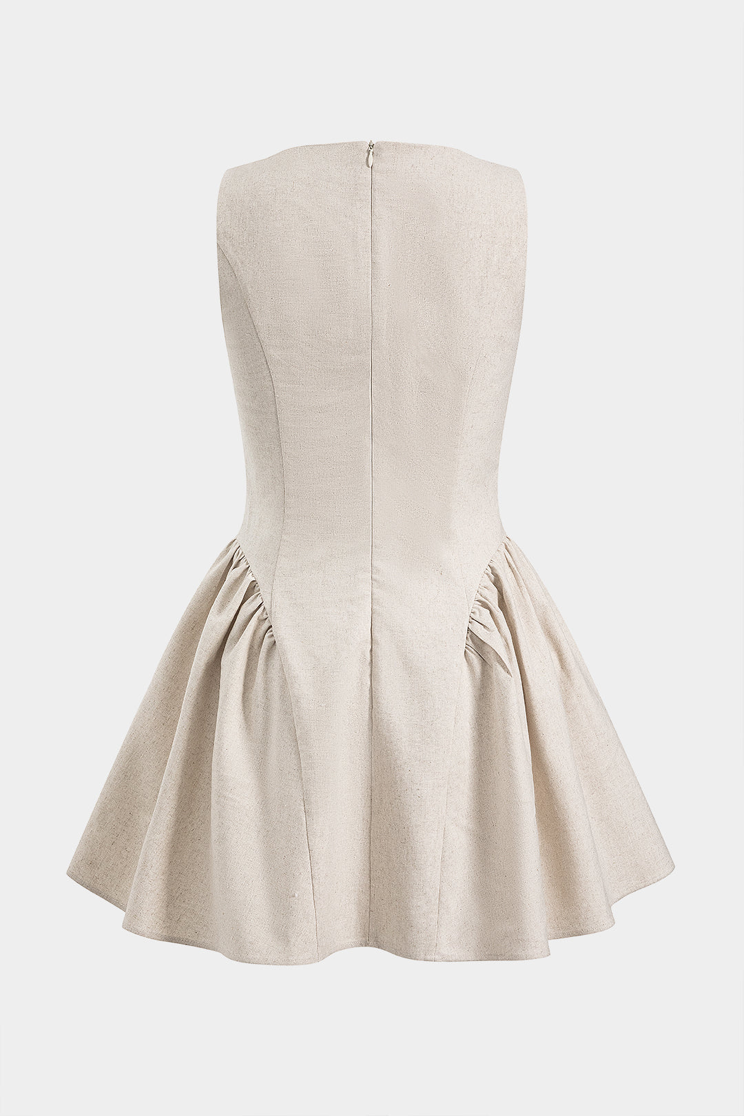 Linen Metallic Ruched Cut Out Zipper Sleeveless Mini Dress