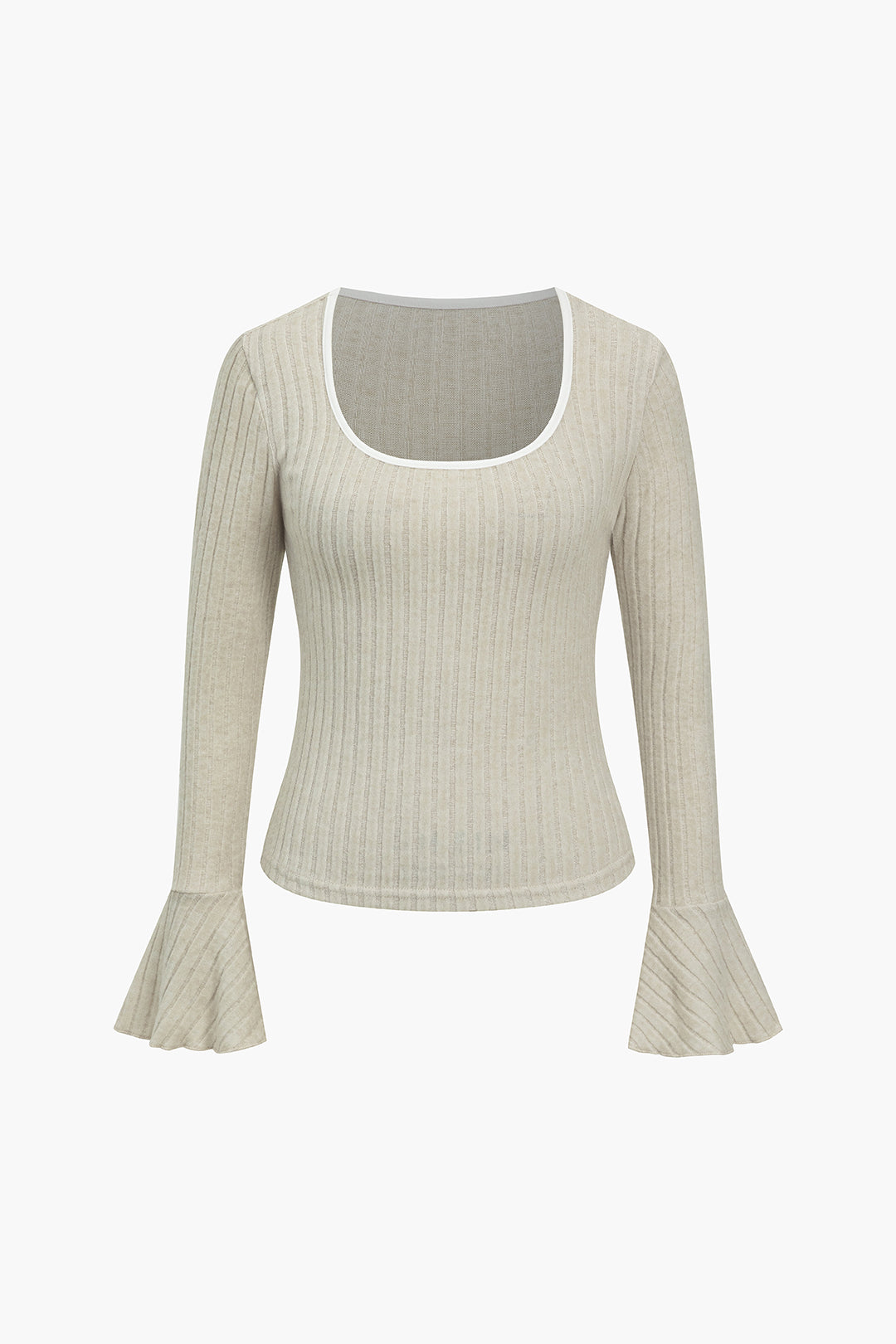 Solid Contrast Binding Square Neck Bell Sleeve Top