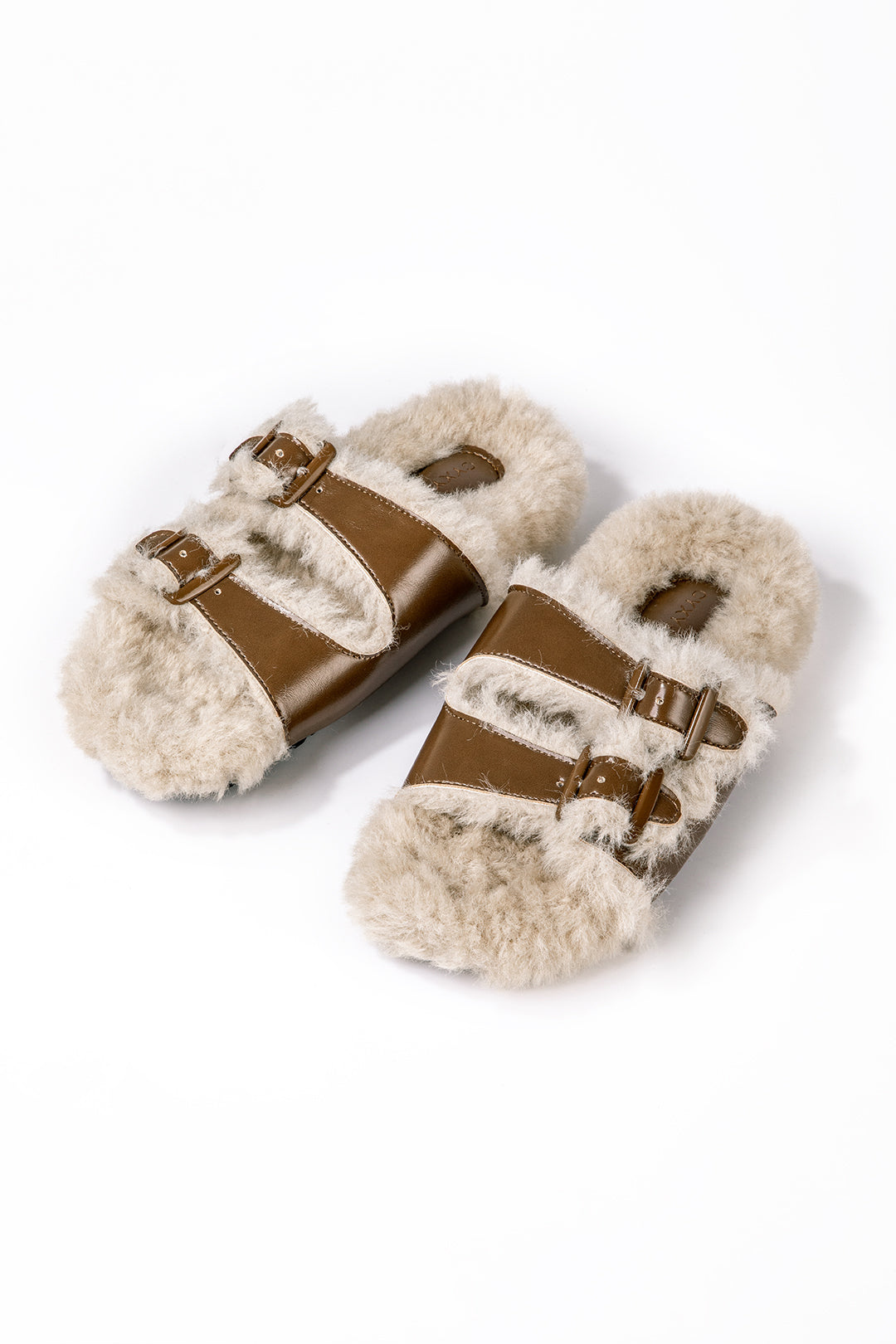 Faux Leather Faux Fur Slippers