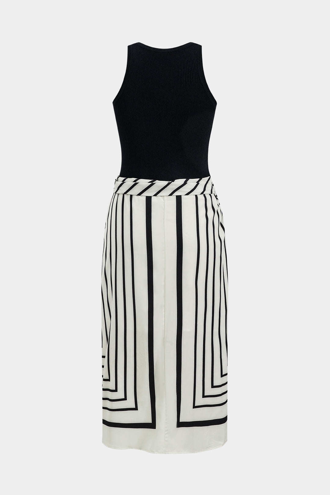 Stripes Print Patchwork Sleeveless Midi Dress