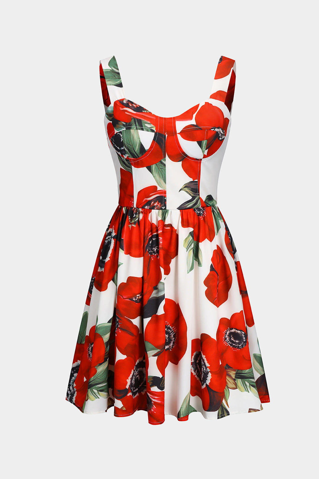 Floral Print Ruched Bustier Corset Slip Mini Dress