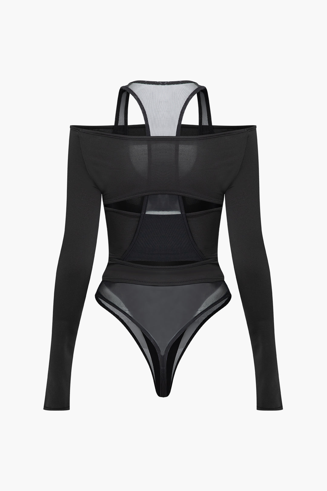 Solid Crossed Cut Out Sheer Bodysuit