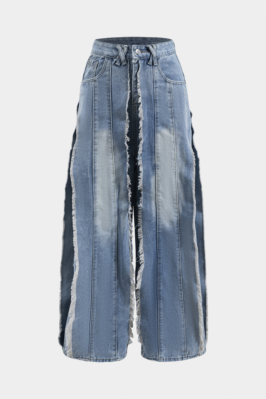 Denim Frayed  Button Pocket Wide Leg Jeans