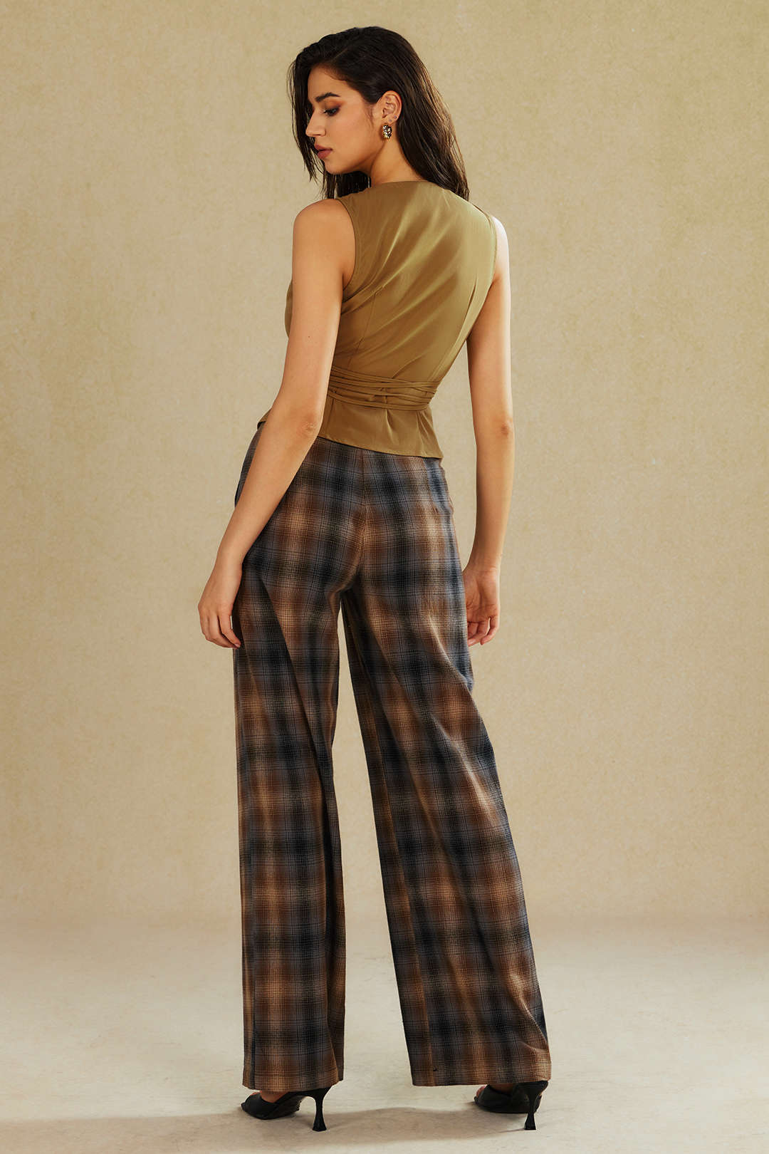 Plaid Print Wide Leg Trousers