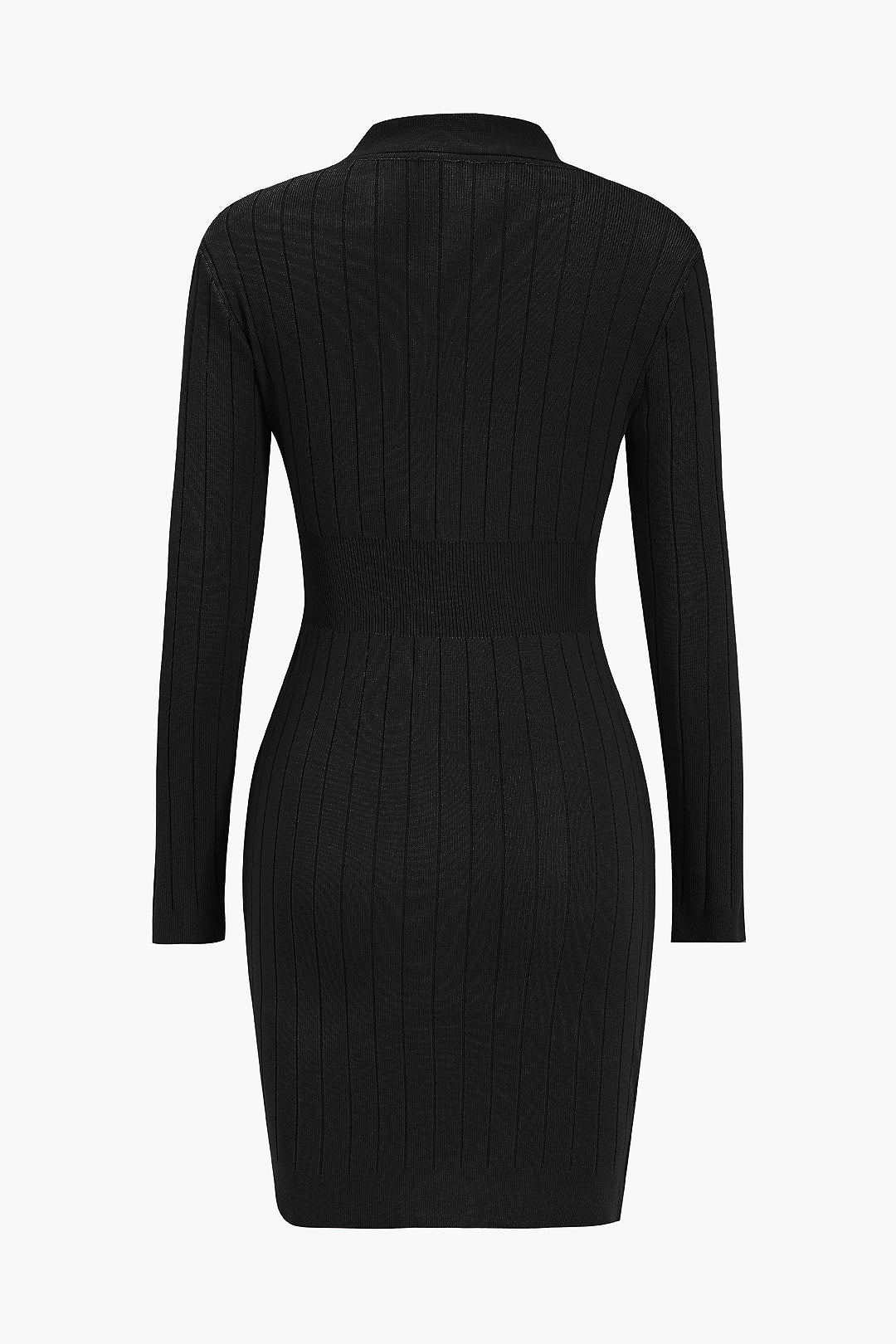 Knit Button V-Neck Hollow Out Long Sleeve Dress