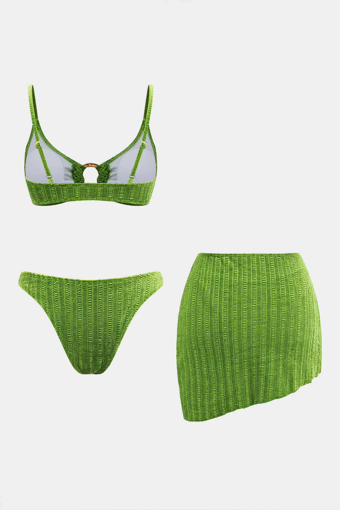 Velvet Textured O-ring  3-Piece Bikini Set