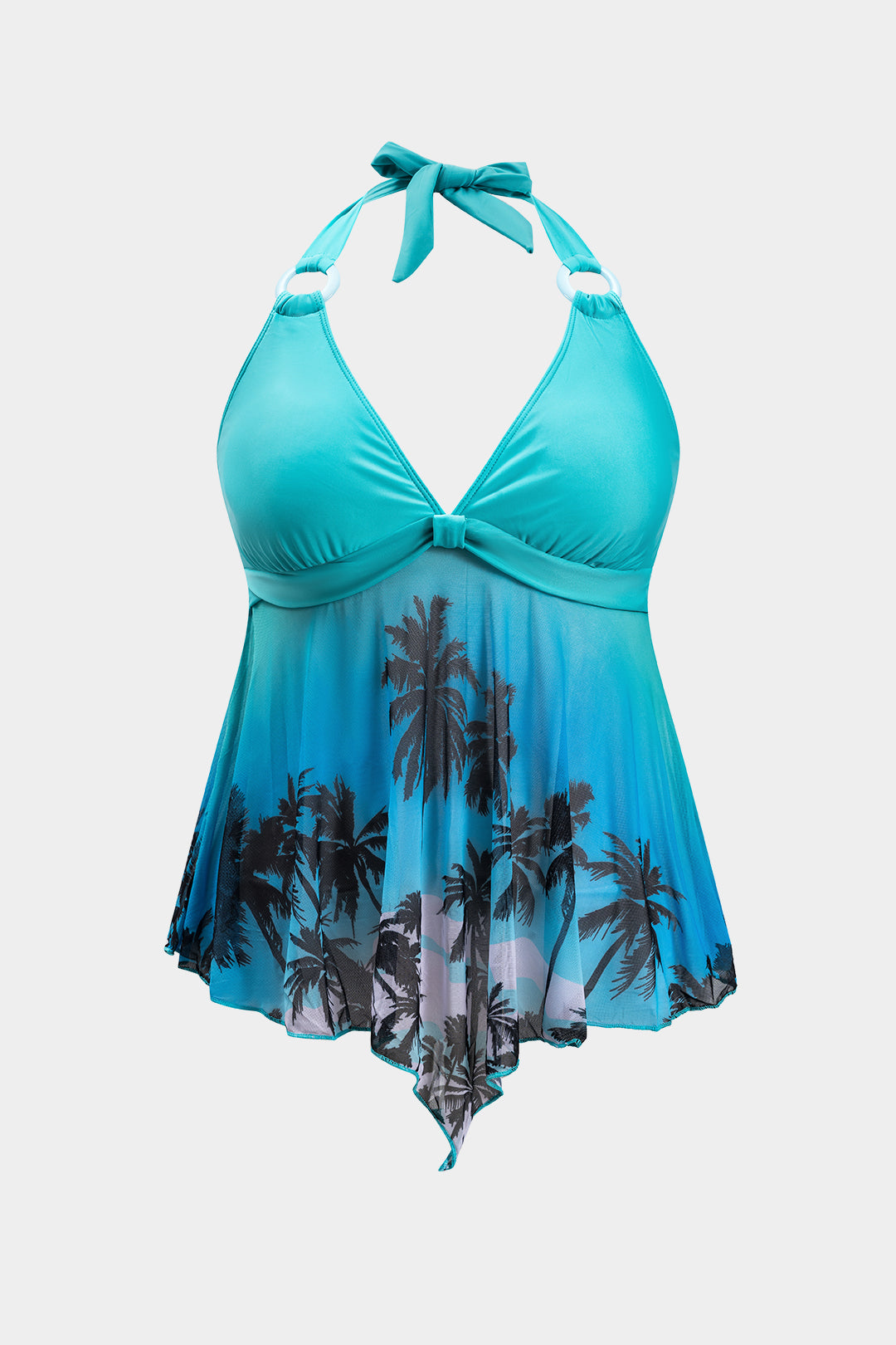 Plus Size Ombre Leaves Print Tie-Up Bikini Set