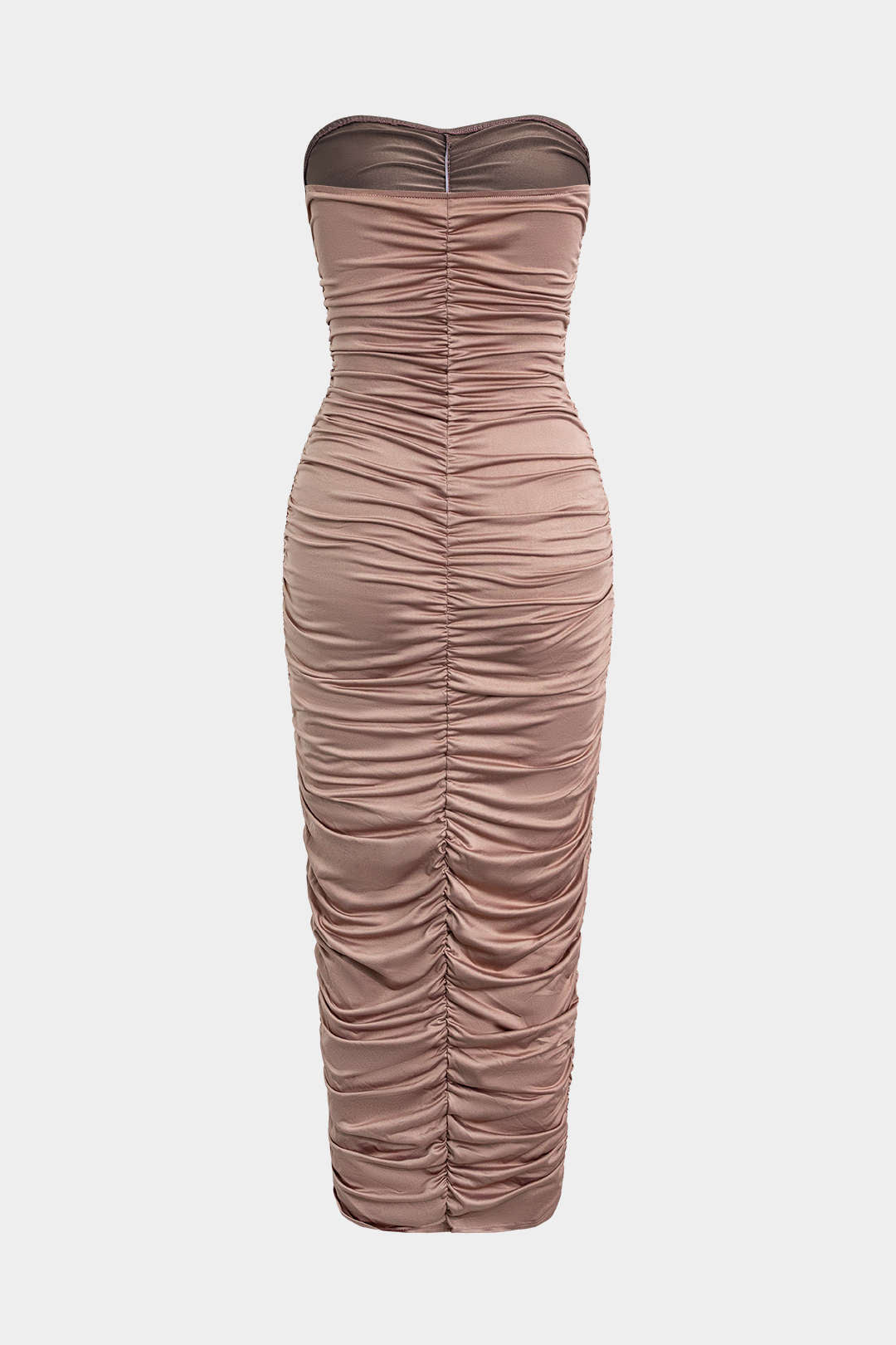 Solid Ruched Strapless Midi Dress