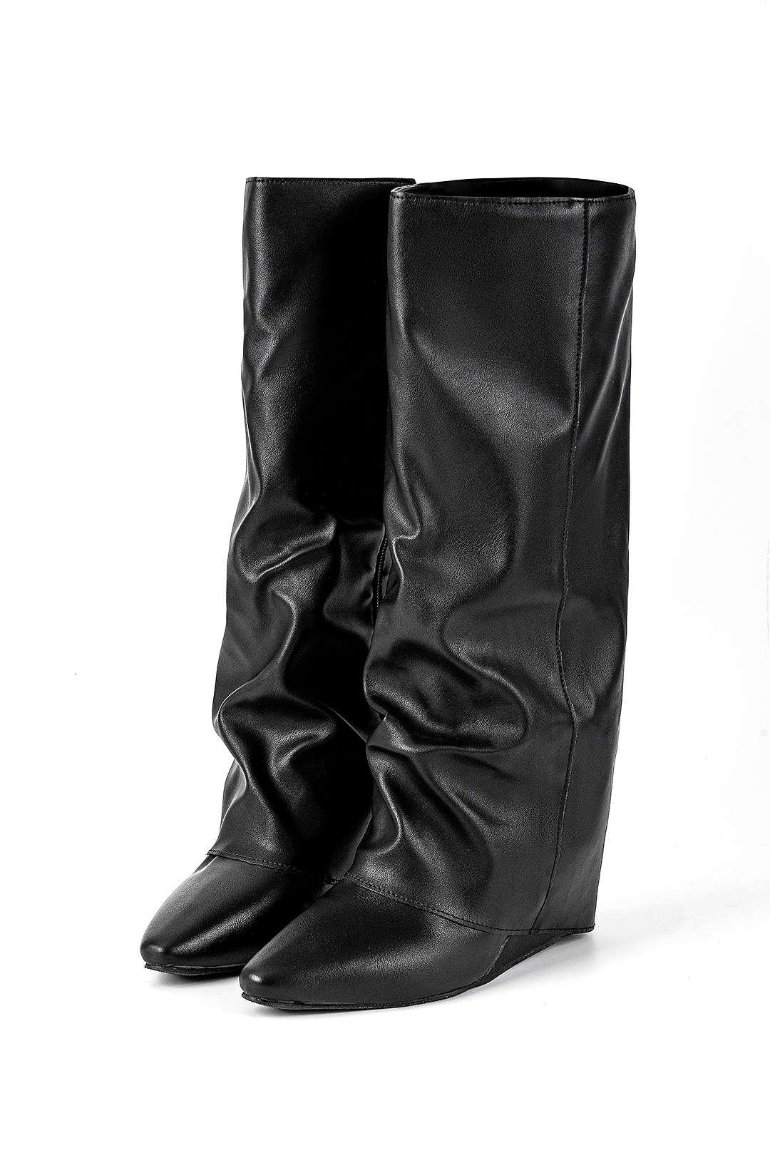 Faux Leather Almond Toe Mid Calf Boots