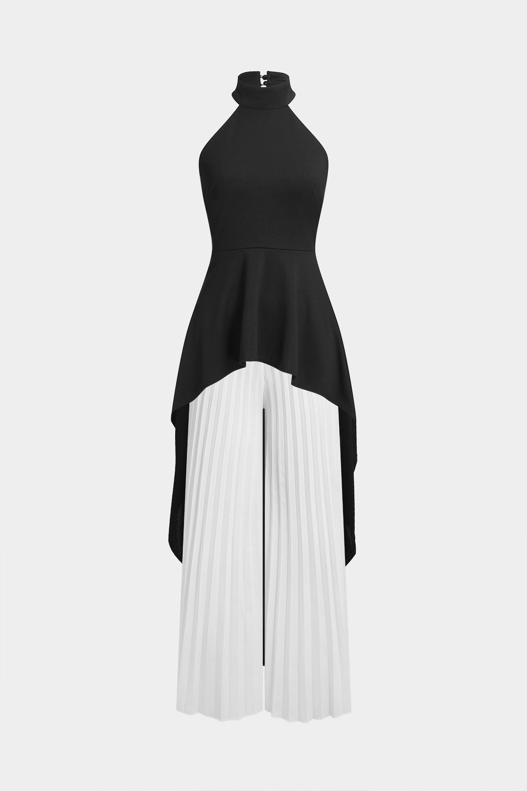 Zipper Backless Top And Pleated Wide Leg Trousers Set